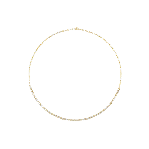14K Yellow Gold Paperclip Chain Diamond Tennis Necklace