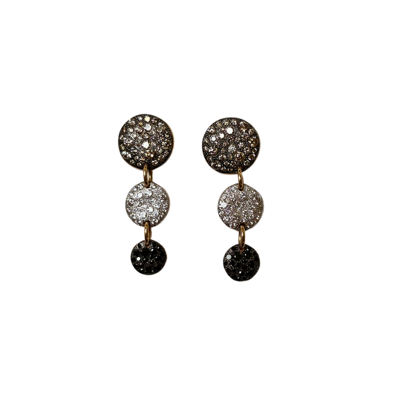 Estate 18K Rose Gold Pomellato Pave White, Brown, & Black Diamond Sabbia Drop Earring