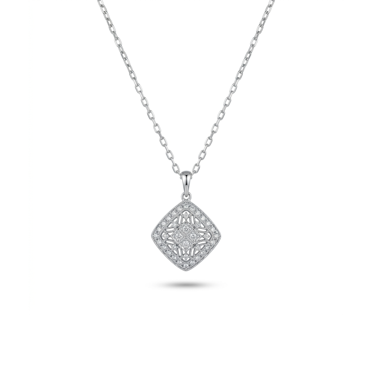 Estate Jewelry Jewelry - Estate 14K White Gold & Diamond Antique Filigree Pendant | Manfredi Jewels