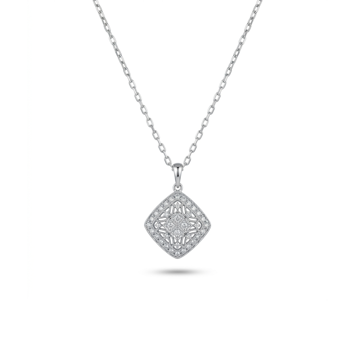Estate Jewelry Jewelry - Estate 14K White Gold & Diamond Antique Filigree Pendant | Manfredi Jewels