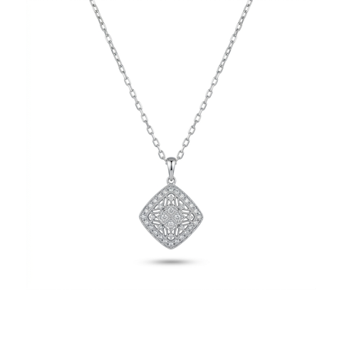 Estate 14K White Gold & Diamond Antique Filigree Pendant