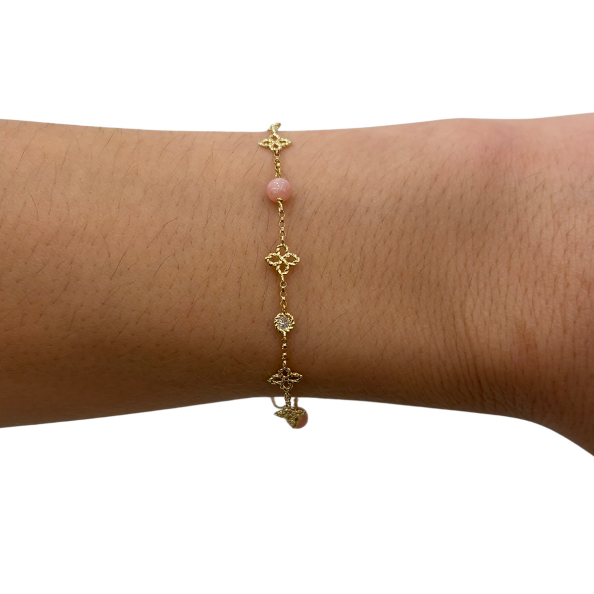 Roberto Coin Jewelry - 18K Yellow Gold Diamond & Pink Opal ’Principessa’ Bracelet | Manfredi Jewels