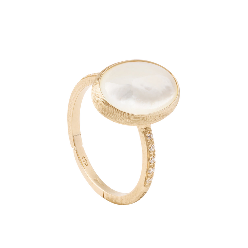 Marco Bicego Jewelry - Siviglia 18K Yellow Gold Mother of Pearl Diamond Pavé Shank Ring | Manfredi Jewels