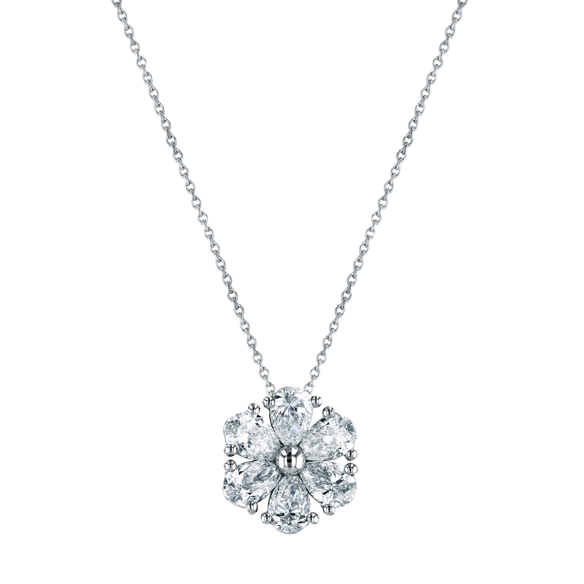 Manfredi Jewels Diamond - 18K White Gold Pear Shape Diamond Flower Pendant – 1.92 CTW | Manfredi Jewels