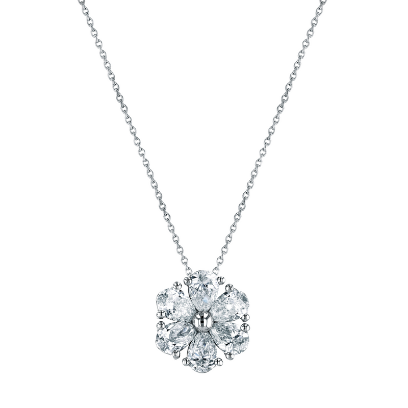 Manfredi Jewels Diamond - 18K White Gold Pear Shape Diamond Flower Pendant – 1.92 CTW | Manfredi Jewels