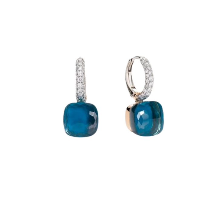 Pomellato Jewelry - Nudo 18K Rose Gold London Blue Topaz & Diamond Pavé Classic Earrings | Manfredi Jewels