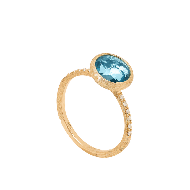 Marco Bicego Jewelry - Jaipur Color 18K Yellow Gold Blue Topaz with Diamond Pavé Shank Ring | Manfredi Jewels