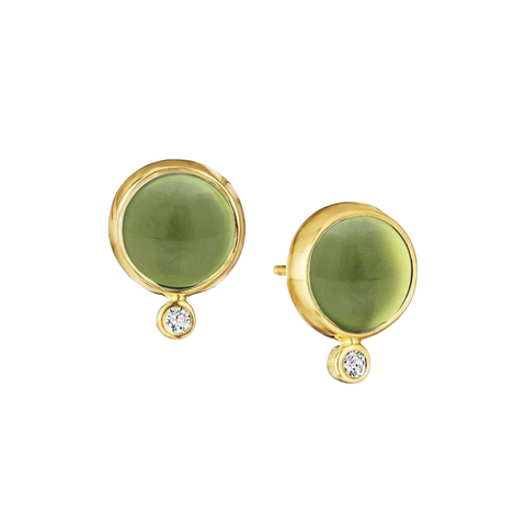 Candy 18K Yellow Gold Peridot Diamond Studs Earrings