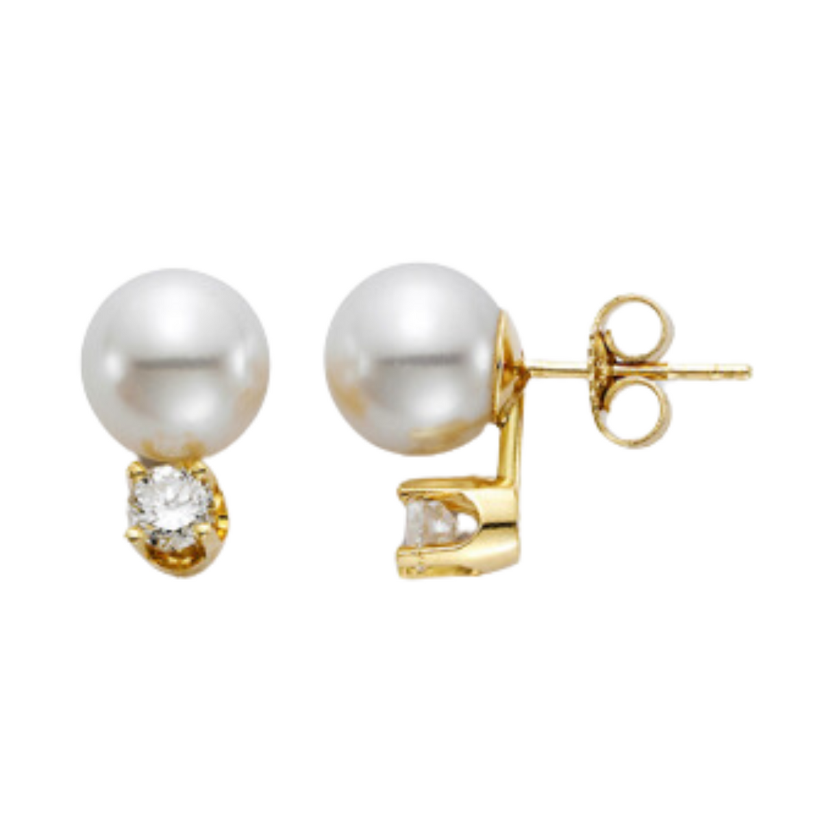 Manfredi Jewels - Akoya Pearl 18K White Gold 8-8.5mm White AA Pearl Stud Earrings set with Round Brilliant Cut Diamonds | Manfredi Jewels