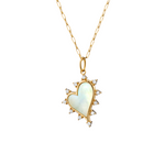18K Yellow Gold Mother of Pearl White Heart Necklace with Diamonds
