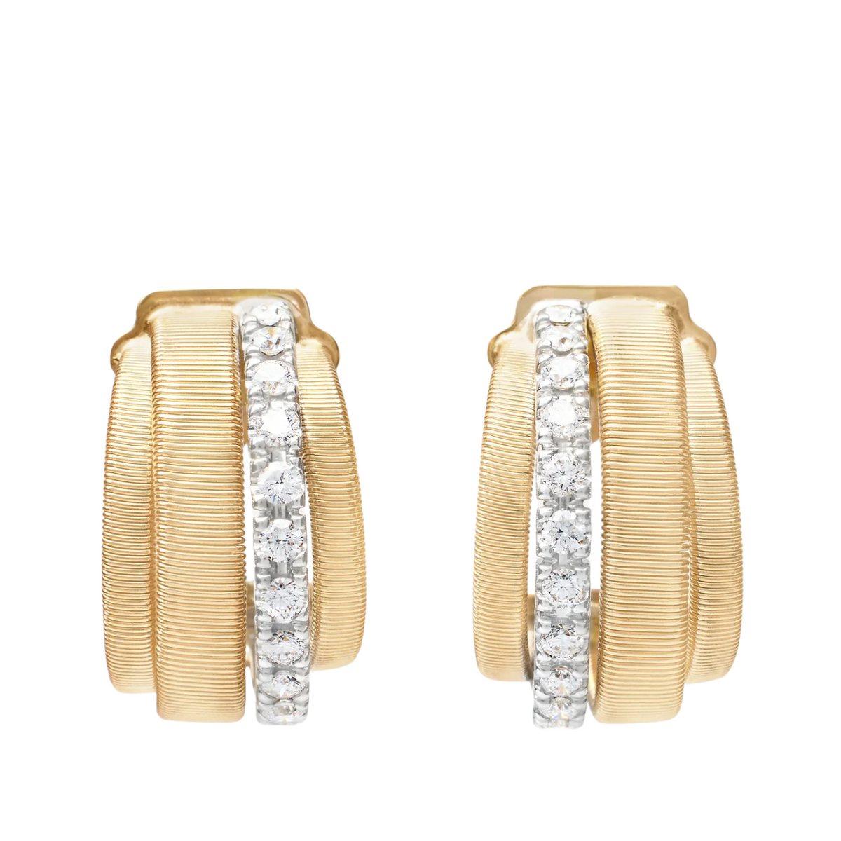 Marco Bicego - Masai 18K Yellow Gold Coil and Diamond Huggie Earrings | Manfredi Jewels