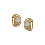 Byzantine 18K Yellow Gold Quartz Over White Mother Of Pearl Diamond Hoop Earrings