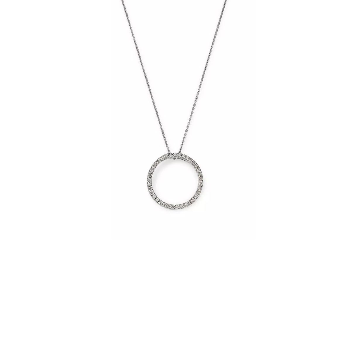 Roberto Coin Jewelry - 18K White Gold Medium Circle Pendant Necklace with Diamonds | Manfredi Jewels