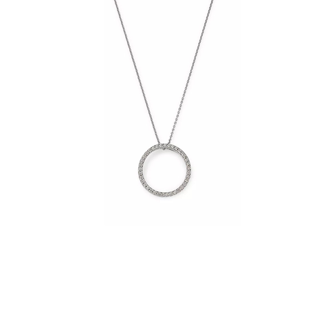 18K White Gold Medium Circle Pendant Necklace with Diamonds
