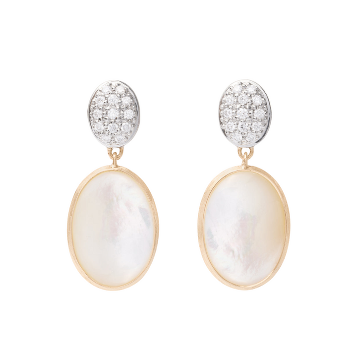 Marco Bicego Jewelry - Siviglia 18K Yellow Gold Mother of Pearl & Diamond Pavé Two Drop Earrings | Manfredi Jewels