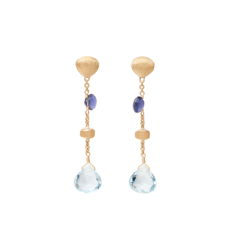 Marco Bicego Jewelry - Paradise 18K Yellow Gold Iolite & Blue Topaz Short Drop Earrings | Manfredi Jewels