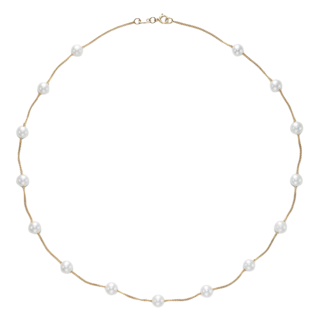 Mastoloni - 14K Yellow Gold 5.5-6MM White Freshwater Pearl Tin Cup Necklace 17 Inches | Manfredi Jewels