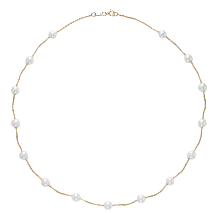 Mastoloni - 14K Yellow Gold 5.5-6MM White Freshwater Pearl Tin Cup Necklace 17 Inches | Manfredi Jewels