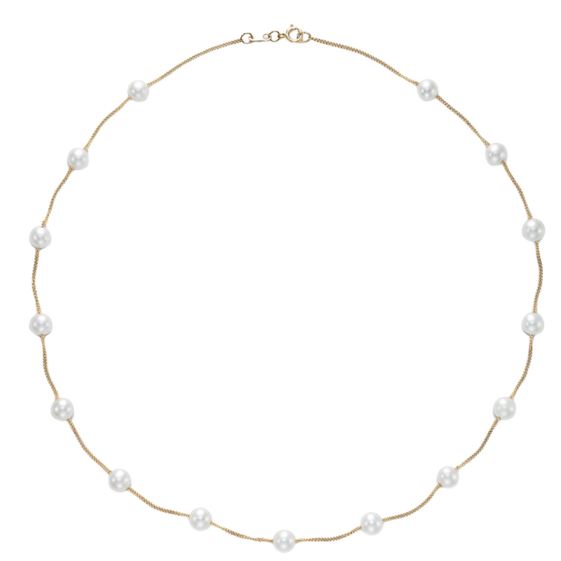 14K Yellow Gold 5.5-6MM White Freshwater Pearl Tin Cup Necklace, 17 Inches
