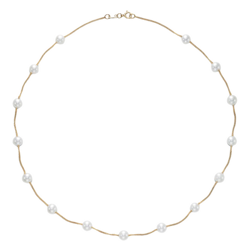 14K Yellow Gold 5.5-6MM White Freshwater Pearl Tin Cup Necklace, 17 Inches