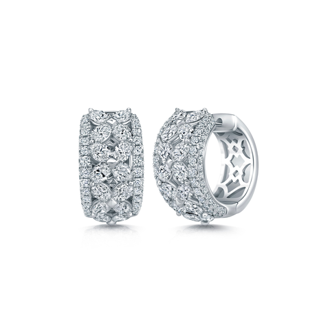 18K White Gold Round & Oval Cut Diamond Hoop Earrings
