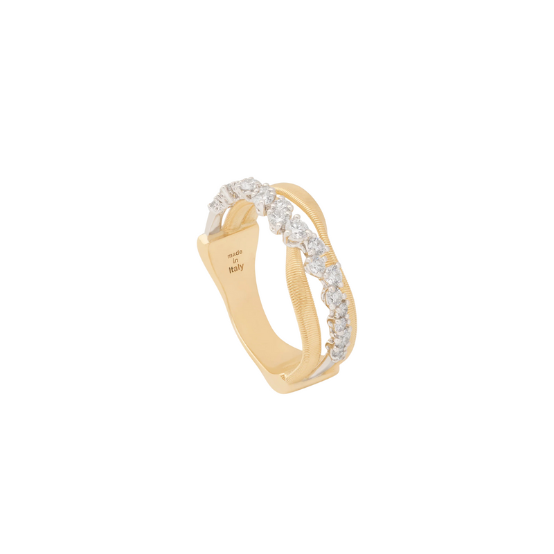 Marrakech 18K Yellow Gold 3-Strand Ring With Diamond Row