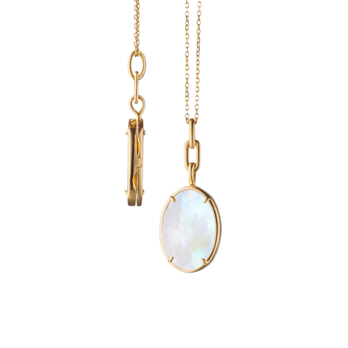 Monica Rich Kosann Jewelry - 18K Yellow Gold ’Elle’ Stone Slim 18K Yellow Gold Locket Necklace | Manfredi Jewels
