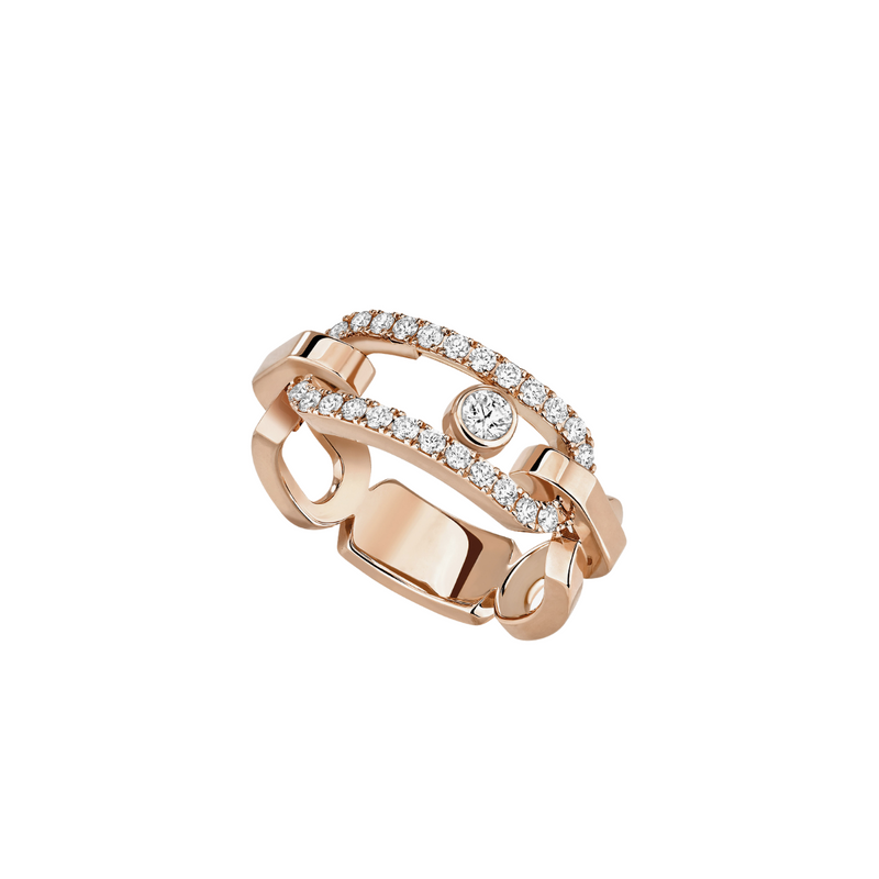 Move Link 18K Rose Gold Diamond Pavé Ring