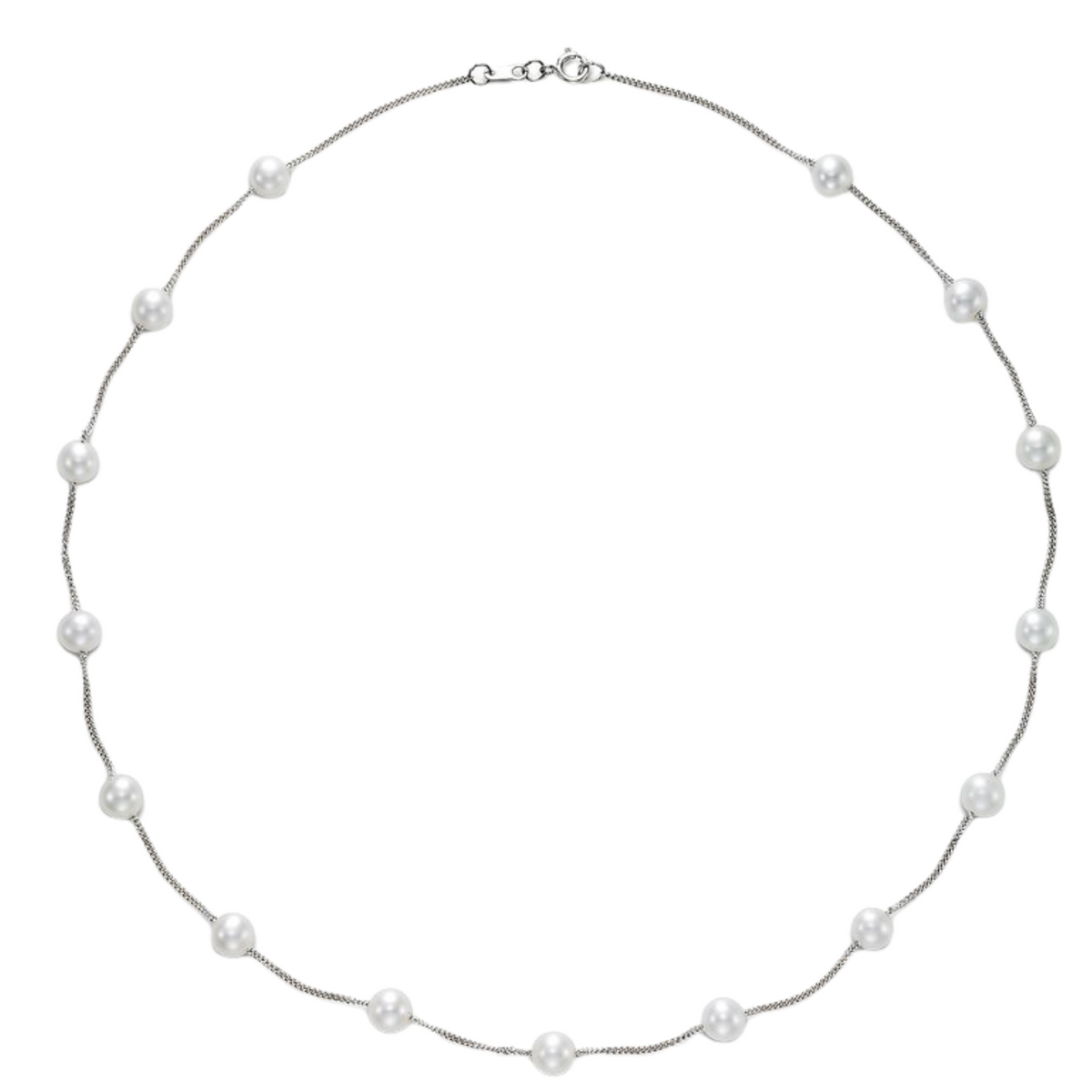 Mastoloni - 14K White Gold 5.5-6MM White Freshwater Pearl Tin Cup Necklace 17 Inches | Manfredi Jewels