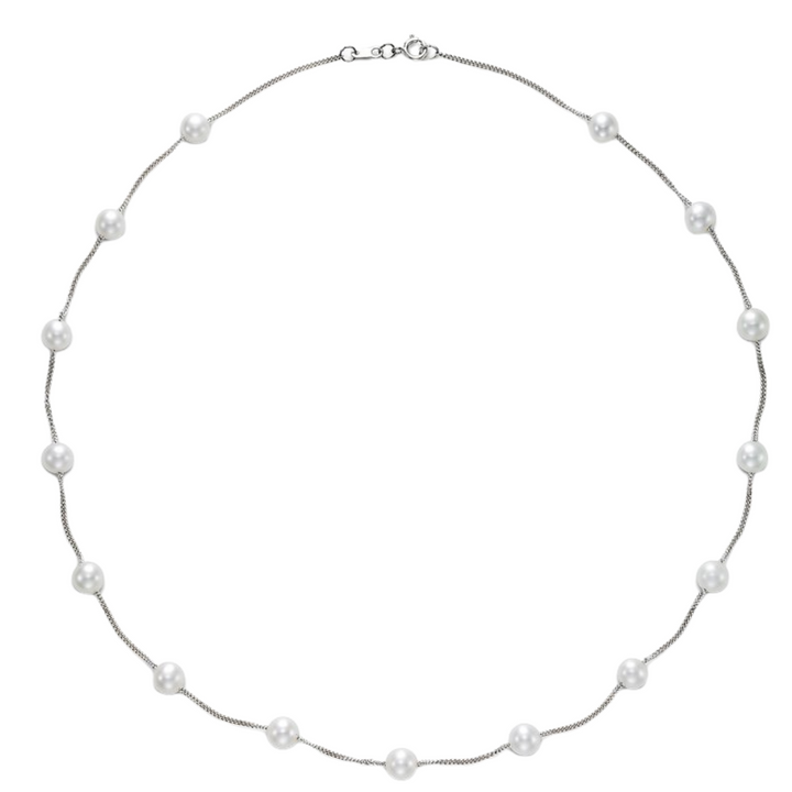Mastoloni - 14K White Gold 5.5-6MM White Freshwater Pearl Tin Cup Necklace 17 Inches | Manfredi Jewels