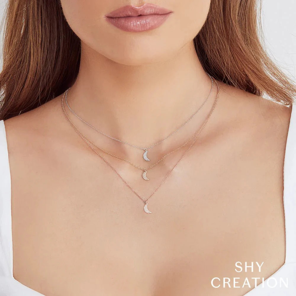 14K Yellow Gold Diamond Crescent Moon Necklace