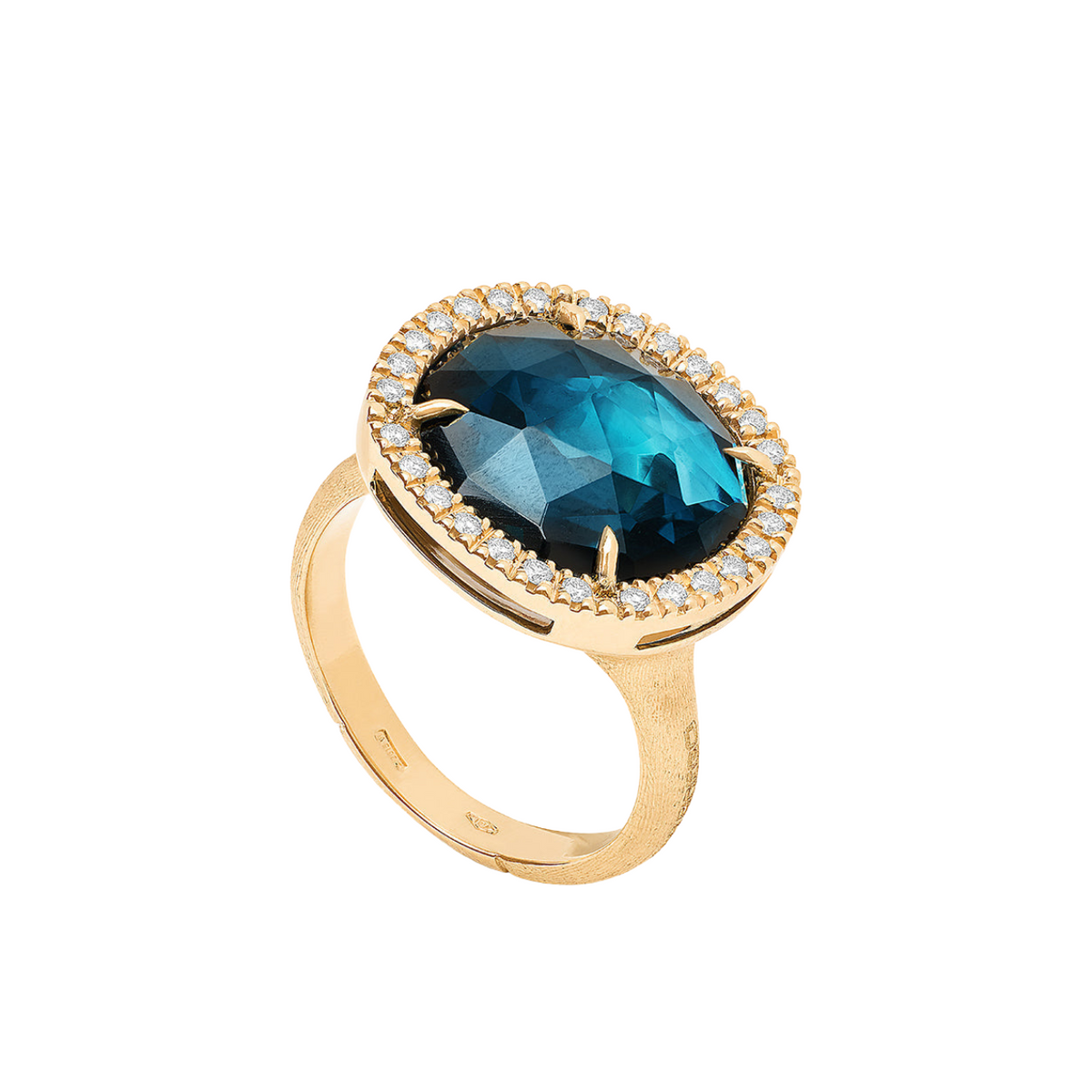 Marco Bicego Jewelry - Jaipur Color 18K Yellow Gold London Blue Topaz & Diamond Medium Ring | Manfredi Jewels