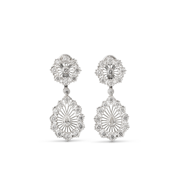 Buccellati Jewelry - Tulle 18K White Gold Drop Down Diamond Earrings | Manfredi Jewels