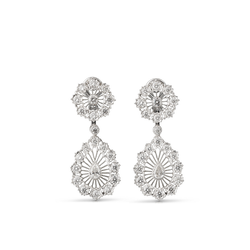 Buccellati Jewelry - Tulle 18K White Gold Drop Down Diamond Earrings | Manfredi Jewels