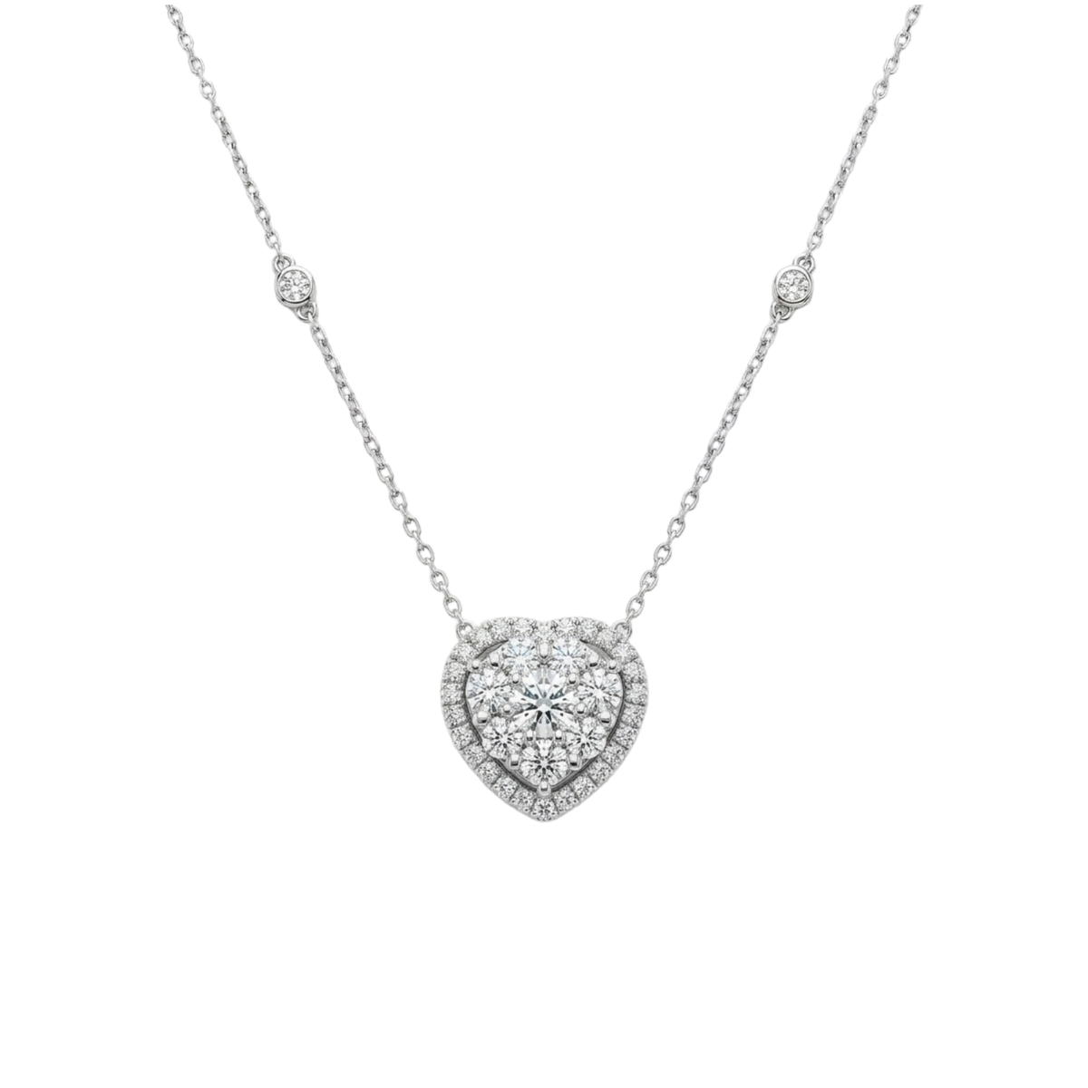 Platinum & Diamond Cluster Heart Pendant with Halo