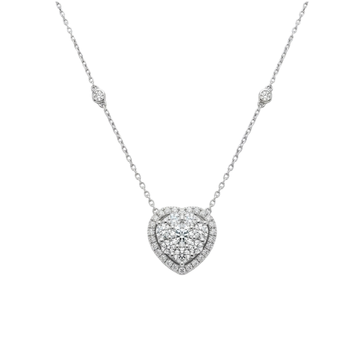 Platinum & Diamond Cluster Heart Pendant with Halo