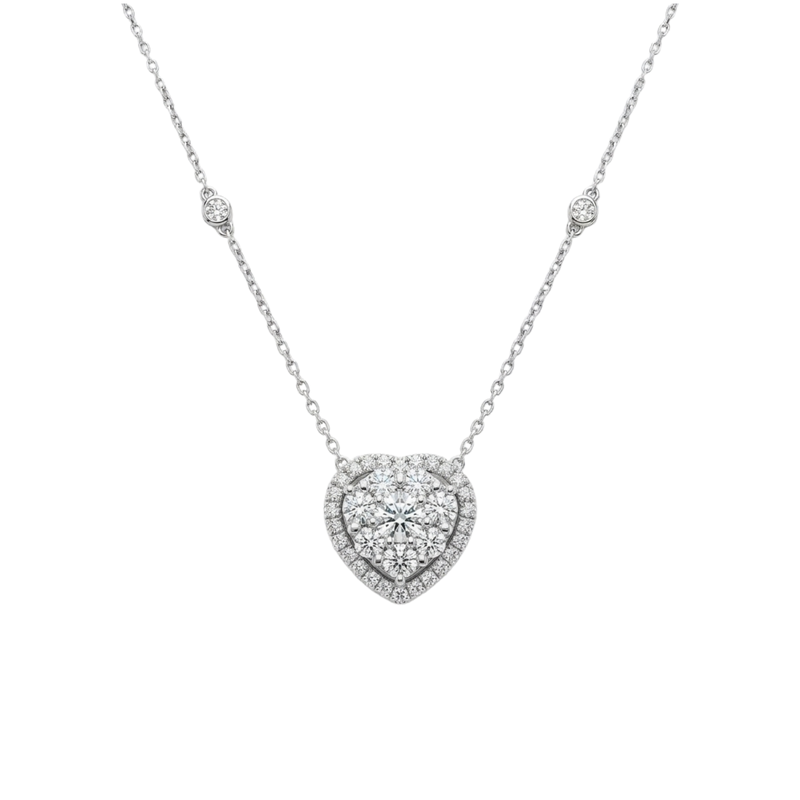 Platinum & Diamond Cluster Heart Pendant with Halo