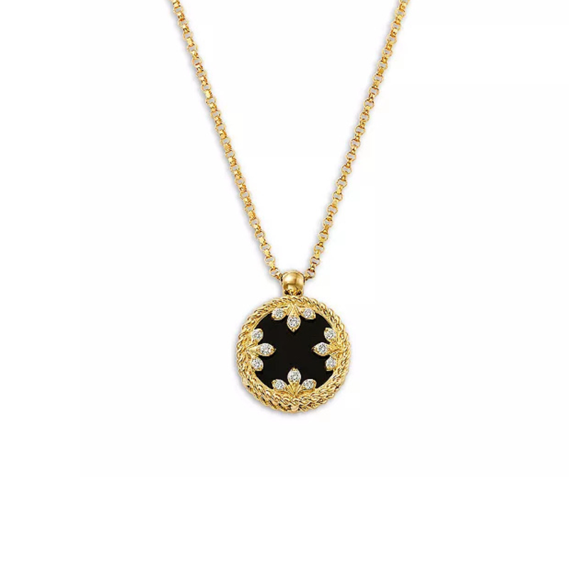 18K Yellow Gold, Diamond, Black Jade, & Mother Of Pearl Reversible Medallion Necklace
