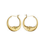 Crescent Moonface 18K Yellow Gold Large Hoop Earrings