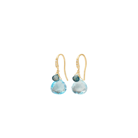 18K Yellow Gold Paradise Blue Topaz Hook Earrings