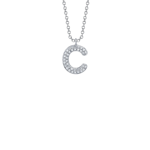 14K White Gold & Diamond Pave Necklace - Initial C