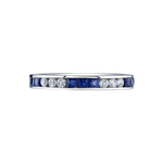 18K White Gold Princess Cut Blue Sapphire & Round Diamond Channel Set Eternity Band
