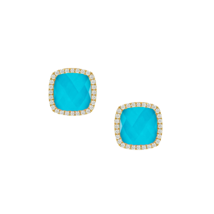 Doves Jewelry - St. Barths 18K Yellow Gold Quartz Over Turquoise Diamond Halo Earring | Manfredi Jewels