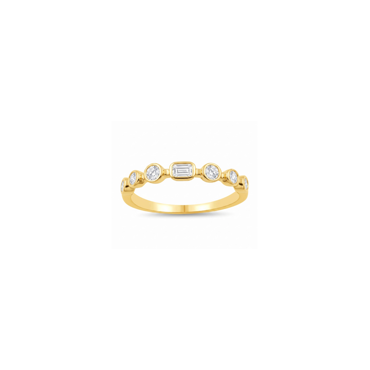 14K Yellow Gold Round & Emerald Cut Diamond Ring