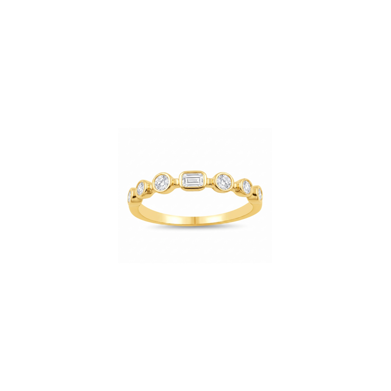 14K Yellow Gold Round & Emerald Cut Diamond Ring