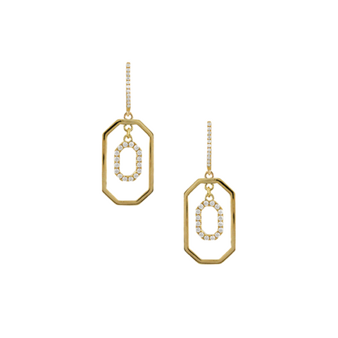 Fibonacci 18K Yellow Gold Diamond Dangling Satin Finish Drop Earrings