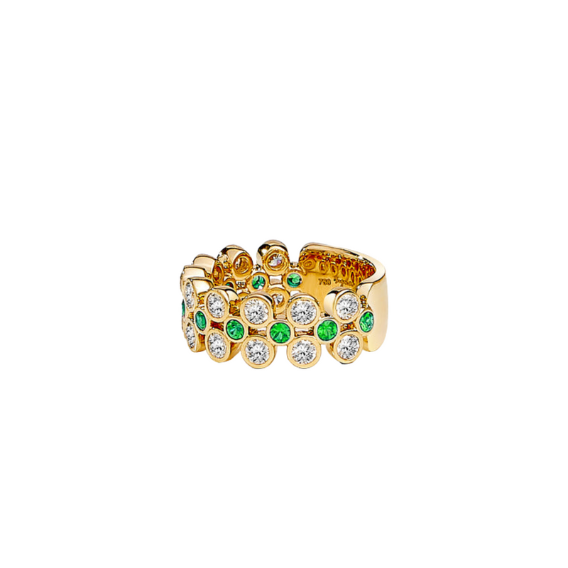 Cosmic 18K Yellow Gold Emeralds & Diamond Band Ring
