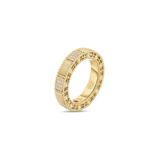 Mosaic 18K Yellow Gold Alternating Diamond Ring