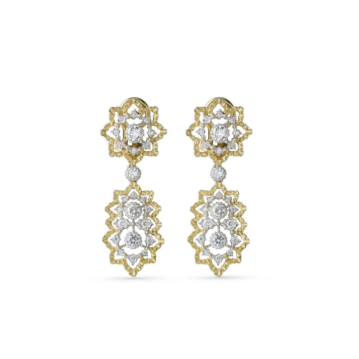 Buccellati Jewelry - Rombi 18K Yellow & White Gold Pendant Diamond Earrings | Manfredi Jewels