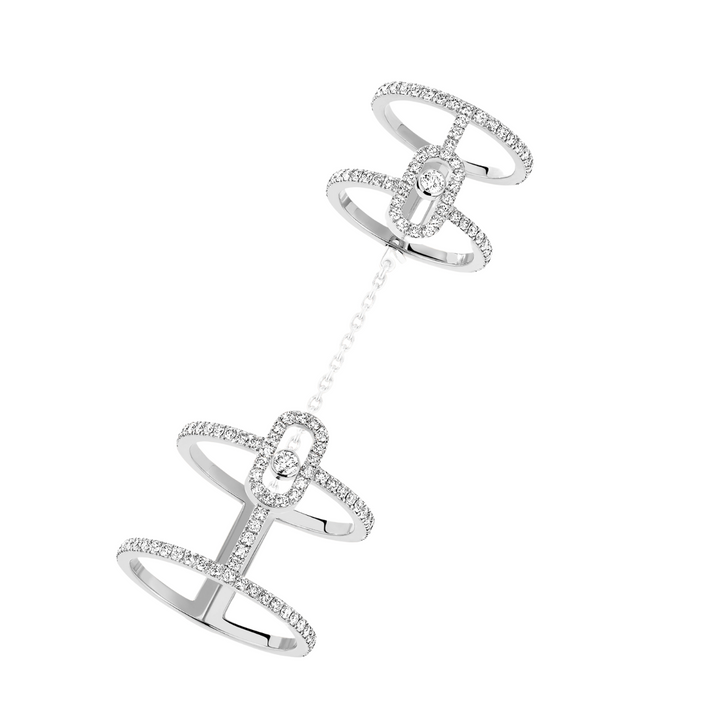 Messika Jewelry - Move Uno 18K White Gold Pavé Double Diamond Ring | Manfredi Jewels